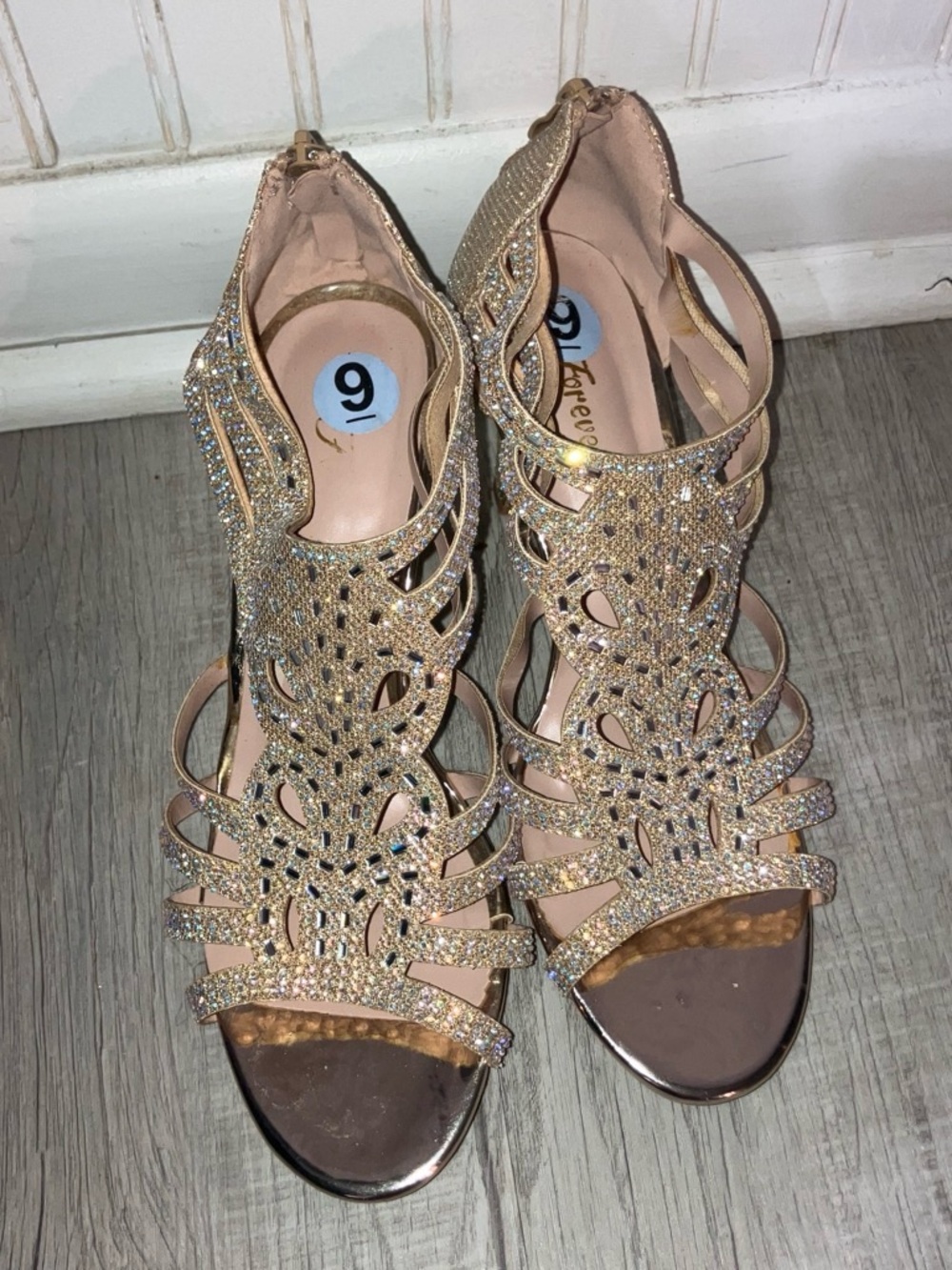 Forever 21 Gold Rhinestone Cutout Heeled Sandals
